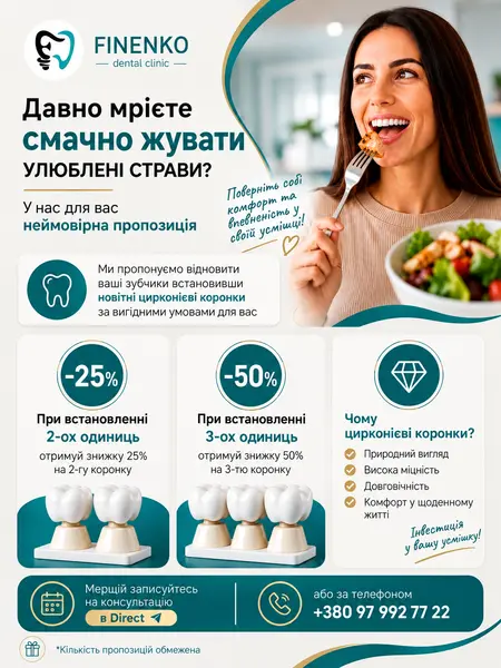 Зображення акції Акція на цирконієві коронки — знижка до 50%