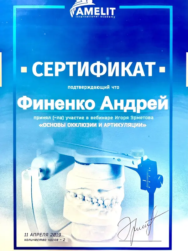 Сертифікат: Основи оклюзії та артикуляції